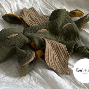Olive green / sand / mustard dragon cuddly dragon baby girl boy comforter birth gift baby shower