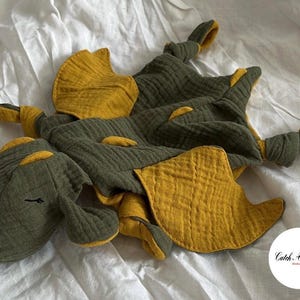 Olive green / mustard dragon cuddly dragon baby girl boy comforter birth gift baby shower