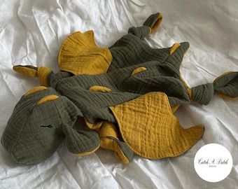 Hunter Green / Mustard Dragon Cuddly Dragon Baby Girl Boy Comforter Birth Gift Baby Shower
