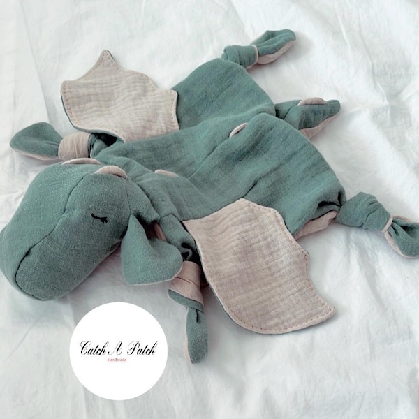 Moss Green / Beige Dragon Cuddly Dragon Baby Boy Comforter Birth Gift Baby Shower