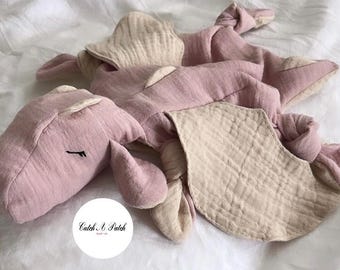 Dusty rose / beige dragon cuddly dragon baby boy girl comforter birth gift baby shower