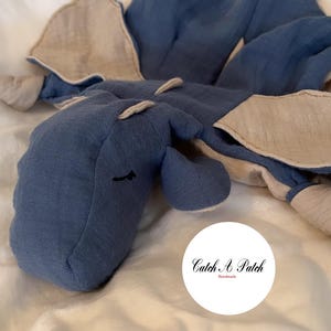 Denim blue / beige dragon cuddly dragon baby boy comforter birth gift baby shower
