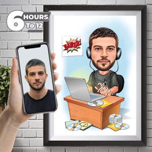 Personalized Gamer Caricature Drawing, Cartoon from Photo, Custom Portrait Drawing, Digital Art, Bobblehead Drawing, Funny Gift.
