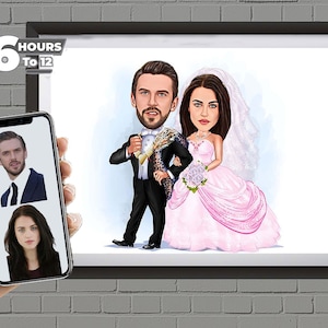 Custom Wedding Cartoon Portrait, Couple Portrait, Gift for Couple, Wedding Caricature, Wedding Portrait, Custom Caricature, Couple Cartoon