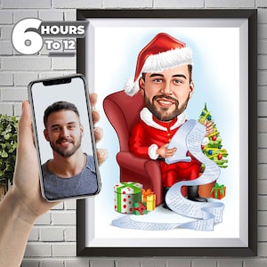 Mann Weihnachtskarikatur-Porträt, Weihnachtskarikatur vom Foto, Weihnachtsgeschenk für Mann, lustige Weihnachtskarikatur