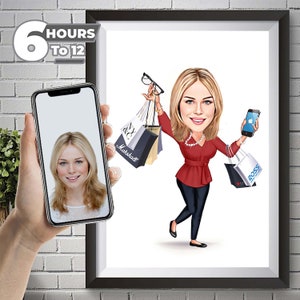 Cadeau pour femme acheteur - Portrait caricaturé personnalisé à partir de votre photo / Cadeau cool pour femme, portrait personnalisé pour femme de qualité à partir d'une photo.