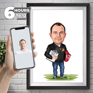 Ritratto di cartone animato personalizzato dell'allenatore, disegno di caricatura dell'allenatore personalizzato da foto, caricatura dell'allenatore divertente, regalo per l'allenatore.