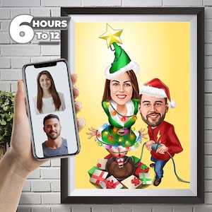 Customizable Couple Christmas Cartoon Drawing, Custom Noel Caricature, Christmas Gift, Digital Art, Personalized Cartoon Portrait,