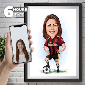 Custom Female football player caricature art, Soccer gifts for girls, Football player svg, Custom caricature