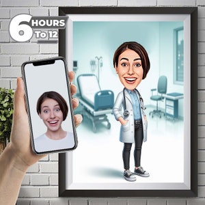 Super Female Dentist Cartoon Portrait, Custom Female Dentist Caricature Drawing Photo,  Funny Dentist Caricature,  Gift for Dentist.