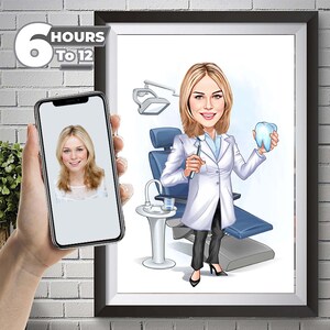Custom Woman Dentist Caricature, Dentist Portrait, Gift for Dentist, Dentist Gift, Dentist Cartoon, Dentist Caricature, Female Dentist