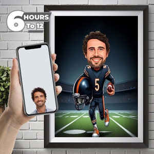 Chicago Bears American Football Drawing Football Player Caricature from Photo Football Cartoon Portrait Funny Football Gift Sports Gifts.