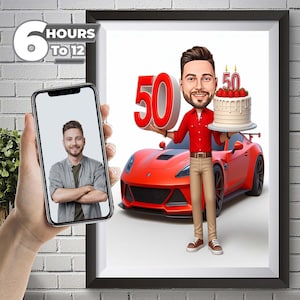 Personalisierte Karikatur zum 50. Geburtstag von Fotos, alles Gute zum Geburtstag Cartoon Portrait Geschenk, alles Gute zum Geburtstag, Karikatur vom Foto.