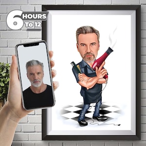 Personalized Barber Cartoon Portrait, Custom Barber Caricature Drawing from Photo, Funny Barber Caricature Gift for Barber Digital Download.
