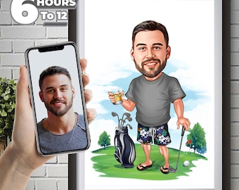Custom Golfer Caricature, Golf Gifts, Golf Gifts For Men, Golfer Drawing Art, Golfing Gifts, Personalized Golf Poster Golfer Caricature
