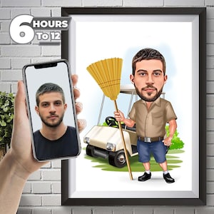 Custom Golfer Caricature Portrait, Personalized Golfing Art, Unique Gifts for Golf Lovers, Golf Themed Décor, Golf Player Illustration.