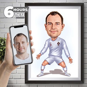 Personalized Soccer Player Caricature, Custom Soccer Player Caricature Drawing from Photo, Funny Soccer Player Caricature Gift for Him