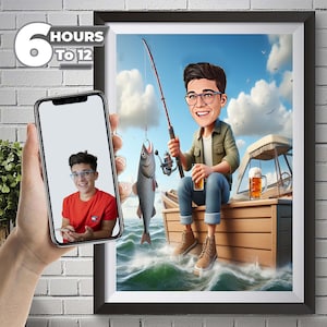Benutzerdefinierte Fischer Cartoon Portrait, Geschenk für Fischer, Fischer Karikatur, Fischer Cartoon, benutzerdefinierte Karikatur, Fischerkarikatur vom Foto.