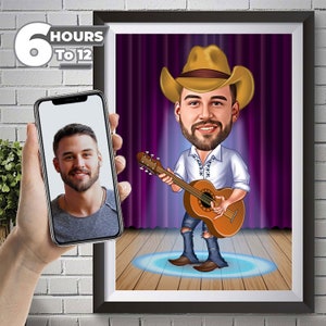 Personalized Guitarist Caricature Drawing, Cartoon from Photo, Custom Rock Music Portrait Drawing, Digital Art, Bobblehead, Gift for Him