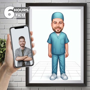 Custom Male Surgeon Doctor Cartoon Portrait, Pharmacist Portrait, Gift for Doctor,  Surgeon Doctor Caricature from Photo Surgeon Doctor Gift