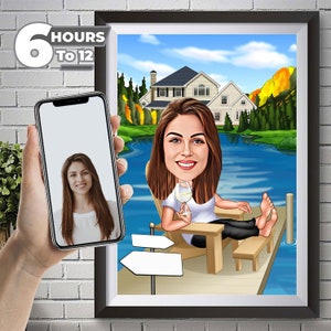 Retrato de caricatura de mujer jubilada personalizado, dibujo de caricatura de jubilación personalizado a partir de una foto, caricatura divertida de jubilación, regalo