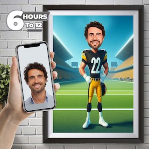 Pittsburgh Steelers American Football Zeichnung Fußballspieler Karikatur vom Foto Fußball Cartoon Portrait Lustiges Fußball Geschenk