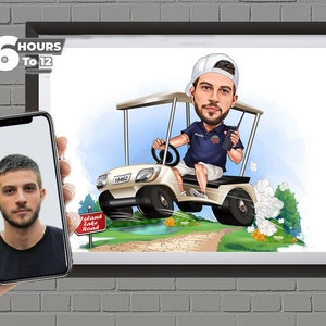 Cadeau d'anniversaire de golfeur - Portrait caricature personnalisé à partir de votre photo, cadeau de joueur de golf, dessin animé de golf, cadeau caricature de golfeur, téléchargement numérique