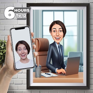 Custom Female Boss Cartoon Portrait, Boss Portrait, Gifts for Boss, Boss Caricature, Boss Lady Cartoon, Funny Boss Lady Caricature, Boss Art