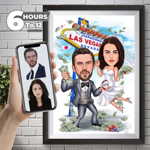 Caricatura di matrimonio per coppia a Las Vegas, cartone animato di matrimonio, regalo per coppia, caricatura di matrimonio da foto, caricatura di matrimonio a Las Vegas, Las Vegas