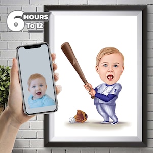 Custom Baseball Player Kid 3D Caricature Portrait - From Your Photo, 3D Cartoon Style, Baseball, Special Gift For Boys, Digital Download.
