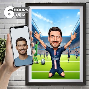 Ritratto di un giocatore di calcio del Paris Saint-Germain, caricatura di calcio, regalo di calcio, cartone animato di un calciatore, ritratto di calcio, caricatura da foto