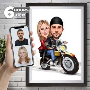 Personalized couple Biker Caricature Gift for Motorcycle Riders, Gift for Motorcycle Lovers,  Birthday Gift for Him, Digital Download