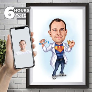 Custom Male Doctor Caricature Portrait, Doctor Caricature from Photo, Doctor Cartoon Drawing, Doctor Gift, Medical Caricature, Gift for Him.