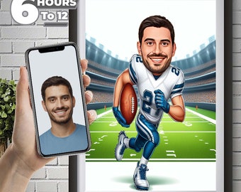 Dallas Cowboys American Football Drawing Football Player Caricature from Photo Football Cartoon Portrait Funny Football Gift.