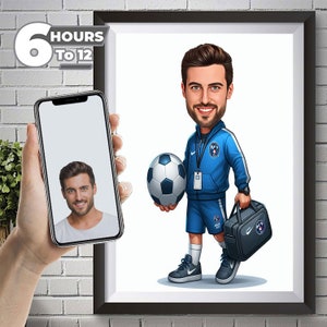 Retrato de entrenador personalizado, retrato de entrenador, regalo de entrenador, caricatura de entrenador, caricatura de entrenador, caricatura de foto, caricatura de entrenador de fútbol