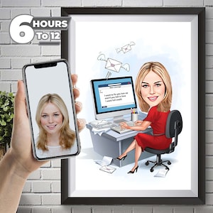 Personalized boss woman caricature art | gift boss female | strong women gift | cartoon from photo | boss gifts for women | digital portrait