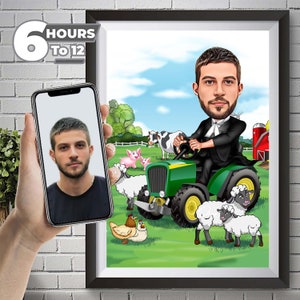Custom Farmer Cartoon Portrait, Farmer Caricature, Farmer Gift, Farmer Cartoon, Farmer Caricature from Photo, Funny Farmer Caricature.