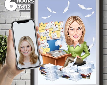 Personalized corporate worker caricature art, boss gifts for women, businesswoman, girl power svg, superhero caricature, strong women gift.