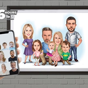 Custom Family Cartoon Portrait, Family Cartoon, Gift for Family,Custom Group Caricature,Group Portrait,Group Gift,Custom Family,