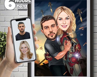 Custom Superhero Couple Portrait from Photo, Anniversary Gift (Digital)