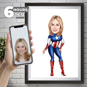 Get Superwoman Caricature, Custom Caricature From Photo, Digital Portrait, Mothers day Gift, Birthday Gift, Digital Download, Portrait Gift.