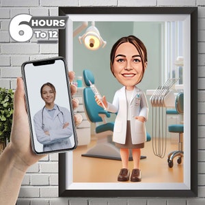 Custom Super Female Dentist Cartoon Portrait, Custom Female Dentist Caricature Drawing Photo, Funny Dentist Caricature,  Gift for Dentist.