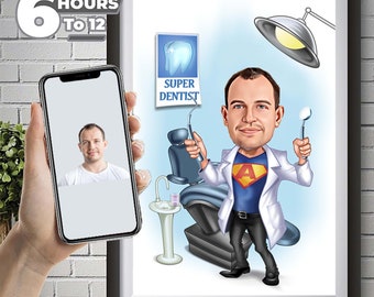 Custom Dentist Cartoon Portrait, Funny Caricature Gift (Digital Download)