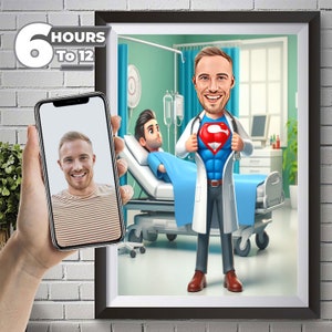 Custom Super Doctor Cartoon Portrait, surgeon Caricature, Gift for surgeon, surgeon Cartoon, Funny surgeon Gift, Unique Gift for Surgeon.