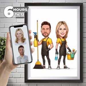 Custom Cleaner Cartoon Portrait, Cleaner Caricature, Gift for Couple Cleaner, Funny Cleaner Caricature from Photo, Cleaner Digital art.