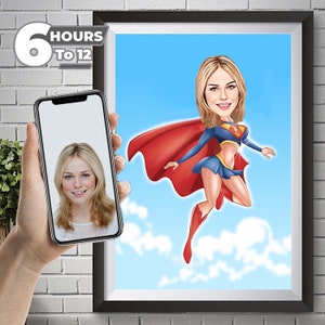 Personalisierte Superheld SUPERWOMAN Cartoon benutzerdefinierte Karikatur vom Foto Digital Portait Geschenk Muttertagsgeschenk Geburtstagsgeschenk Digital Download