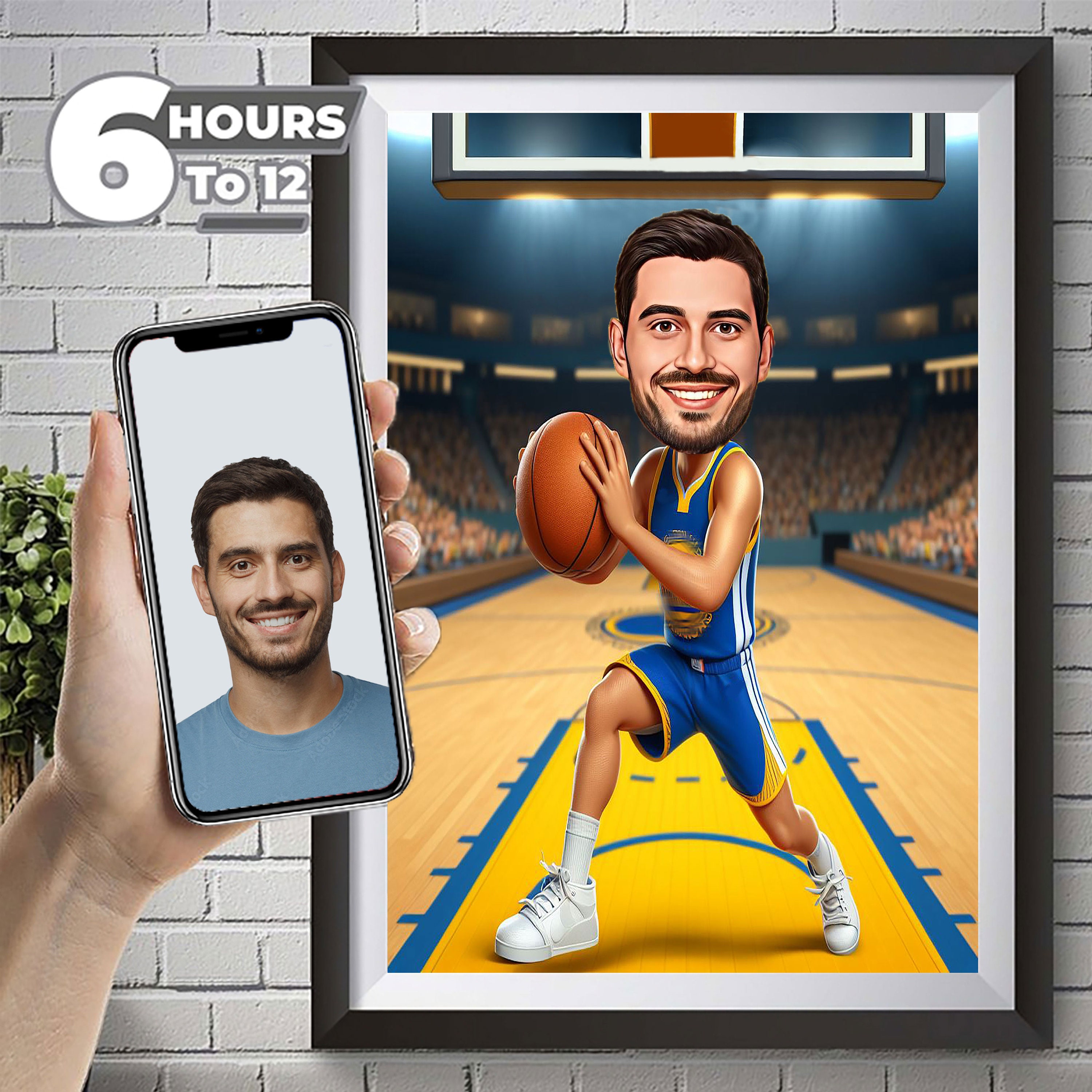 Golden State Warriors Player Cartoon Portrait Custom Funny Basketball Player Caricature Drawing from Photo Pictures Gift for Basketball.