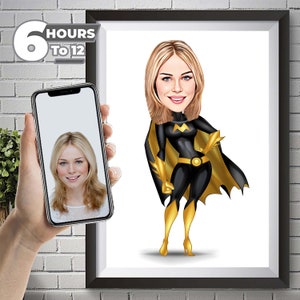 Custom Super Hero SUPERWOMAN Cartoon, Caricature From Photo Digital Portrait, Motherday Gift, Birthday Gift, Digital Download, Portrait Gift