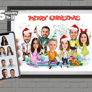 Custom Family Portrait, Personalized Christmas cards, Holiday Card Office, Christmas Family gifts Cartoon portrait