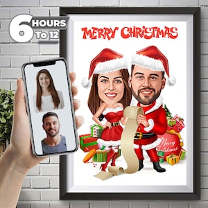 Weihnachtsfamilienkarikatur von Fotos Lustiger Feiertagskarikatur-Porträt-Digital-Weihnachtskarikatur-Karte Weihnachtspaar-Karikatur Feiertagsgeschenk